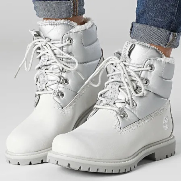 Timberland Premium 6 Inch Warm Lined Women's Boot White Nubuck Silver SZ8 - Picture 1 of 13
